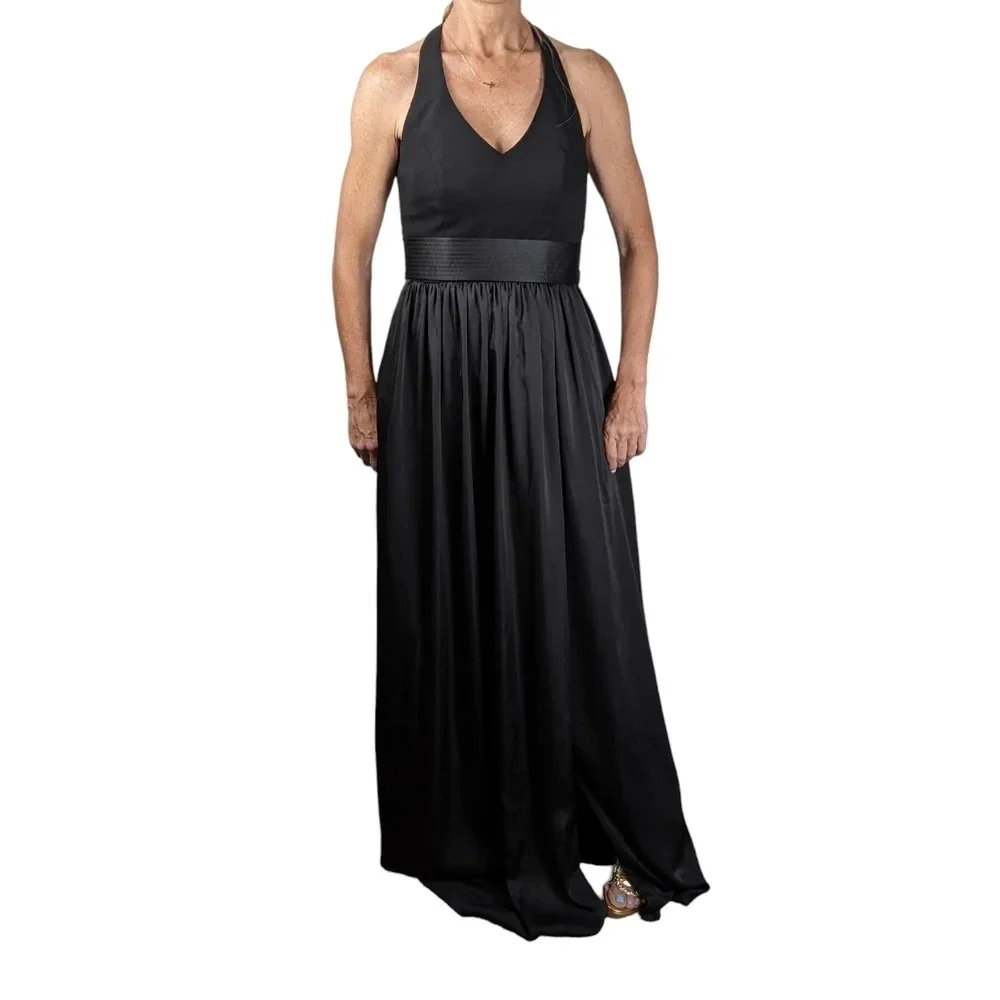 White by Vera Wang Black Halter Open Back Slit Gown Size 4 - Picture 2 of 15